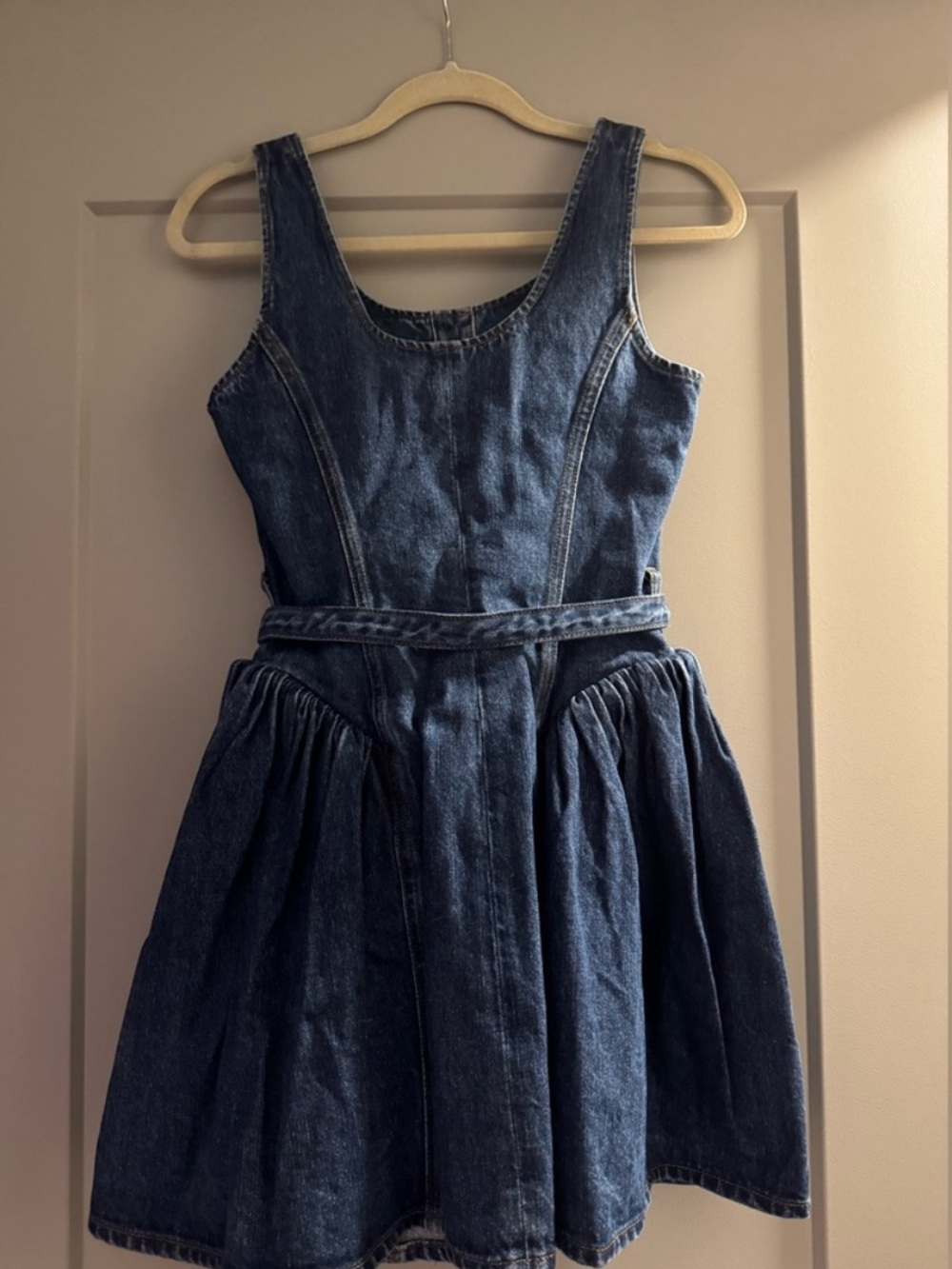 Self Portrait Flared Denim Button-Up Mini Dress with Ruffles - Picture 5 of 7